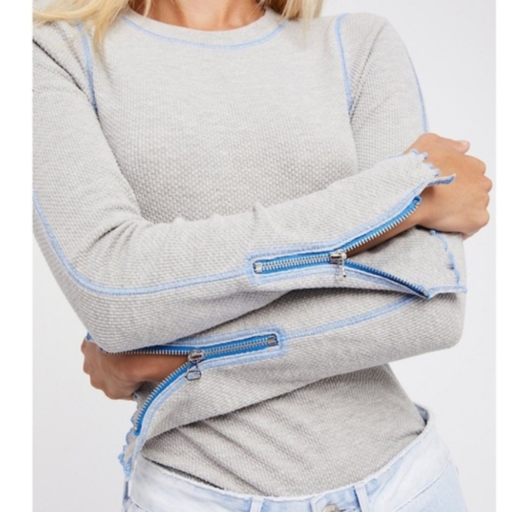 SOLDFree People Zip to it gray blue zipper thermal - Picture 4 of 10